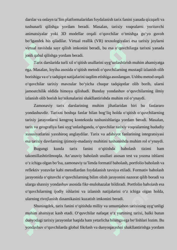 Tarix darslari va unga boʻlgan zamonaviy talablar. 2