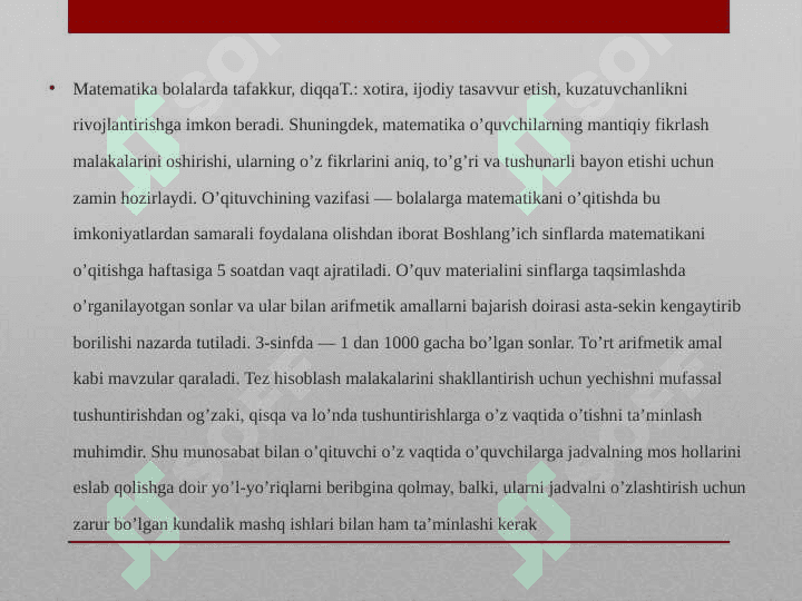 Boshlangʻich  sinflarda matematikadan labaratoriya ishlari va ularni tashkil qilish metodikasi (3 sinf misolida). 5