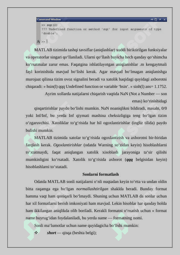 Matlab dasturining imkoniyatlari. 4