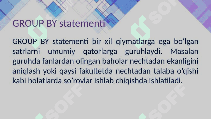 Ma’lumotlarni guruhlarga ajratish 2