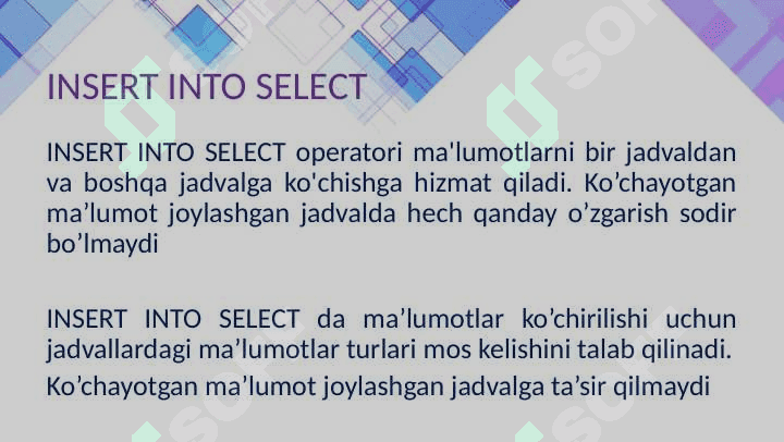 Jadvallar ustida amallar 2