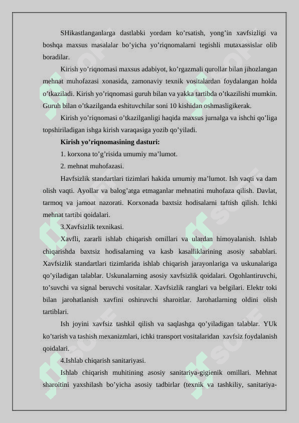Mehnat muhofazasi bo'yicha o'qishlarni tashkil qilish va bilimlarni sinflash to'g'risida namunaviy nizom 3