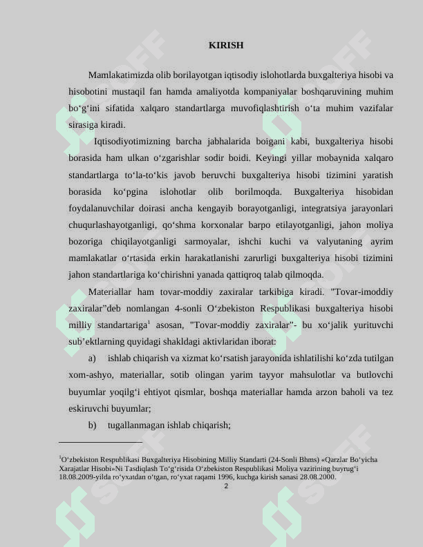 MATERIALLAR XARAJATINING HISOBI 2