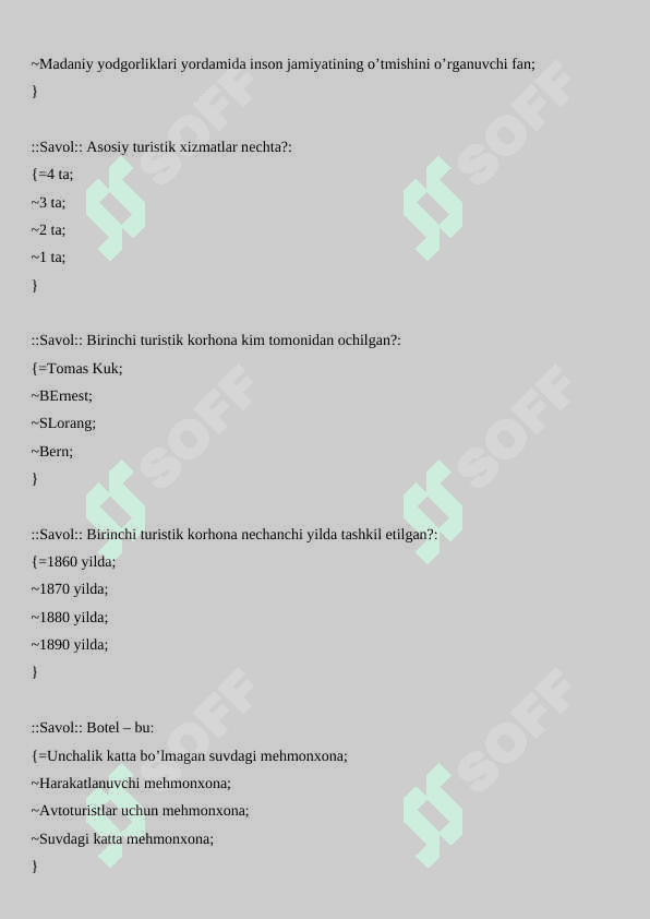 Turizm yakuniy savollar-testlar javoblari bilan. 3