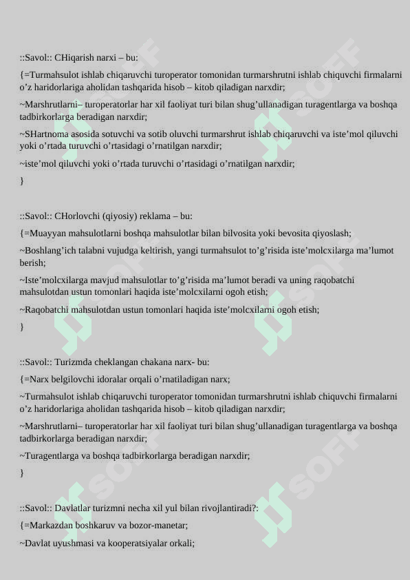 Turizm yakuniy savollar-testlar javoblari bilan. 5