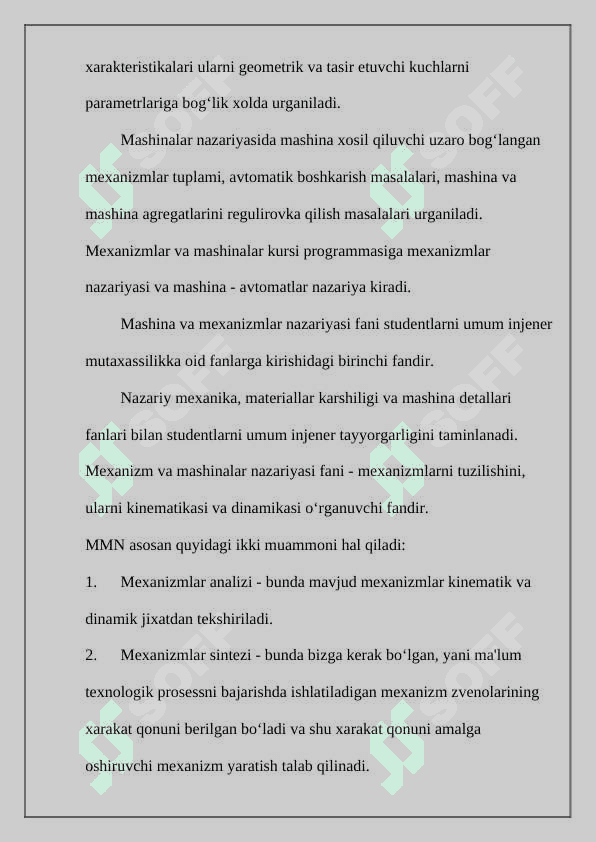 Mexanizm deb nimaga aytilad. mexanizmlarning turlarini izohlang 3