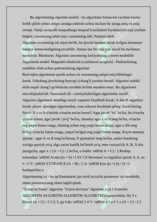 Modelni algoritmlash va uni mashinali amalga oshirish 2