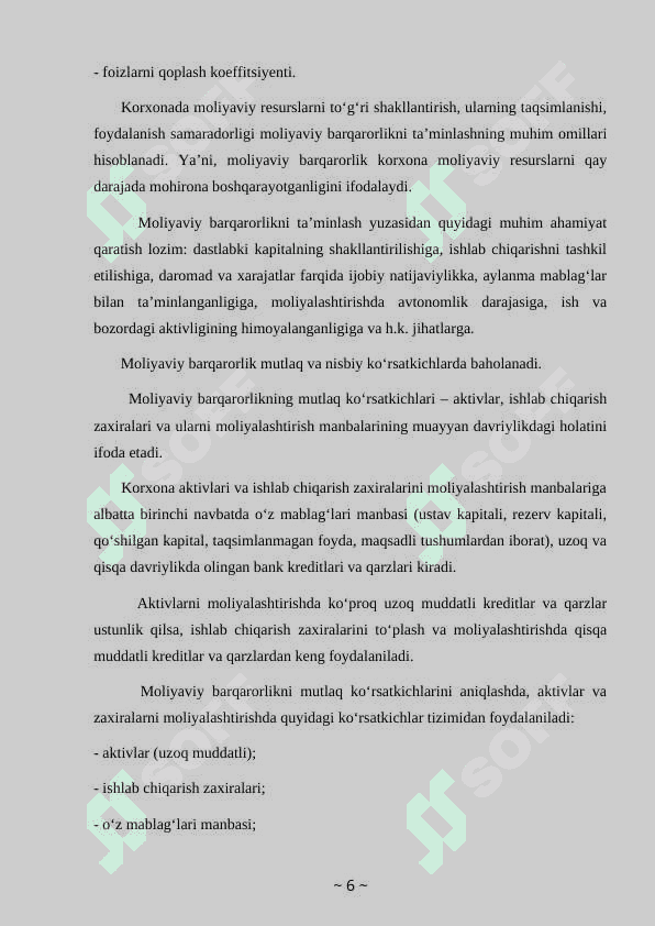 MOLIYAVIY BARQARORLIK TAHLILI 6