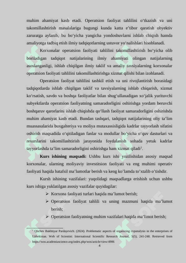 Korxonaning operatsion faoliyatini tahlili va uning muhim jihatlari 4