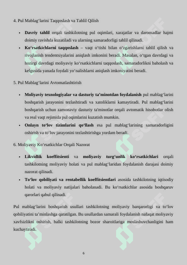 Pul mablag’lari va ularni tahlili. 6