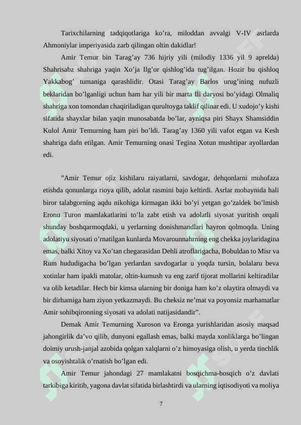 Amir Temur davlatida zarb etilgan tangalar kurs ishi 7