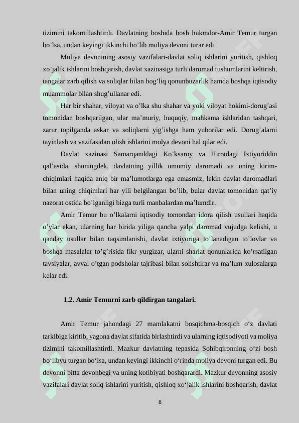 Amir Temur davlatida zarb etilgan tangalar kurs ishi 8
