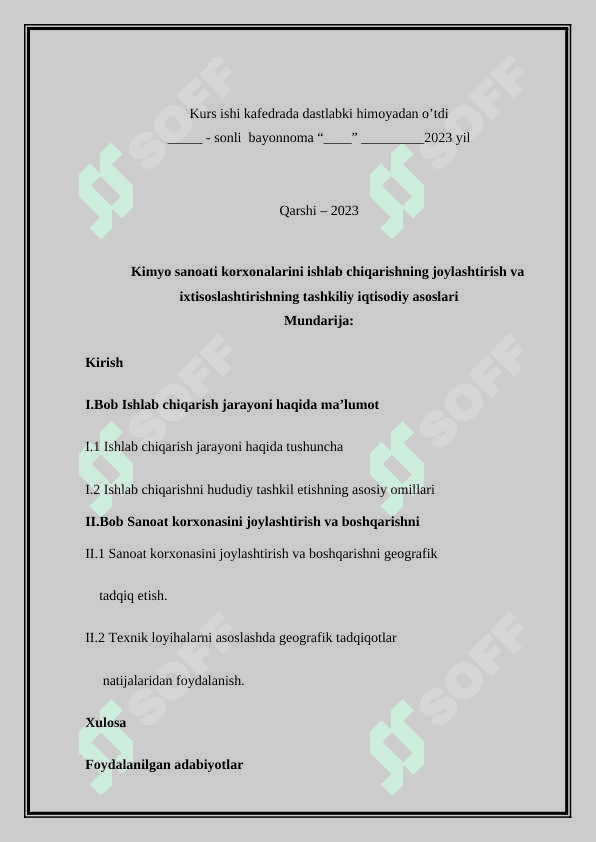Kimyo sanoati korxonalarini ishlab chiqarishning joylashtirish va ixtisoslashtirishning tashkiliy iqtisodiy asoslari 2