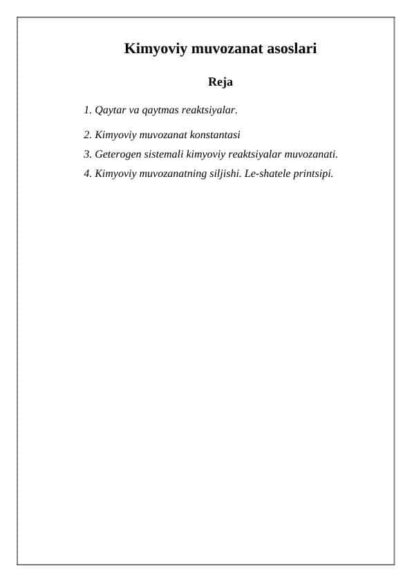 Kimyoviy muvozanat asoslari
