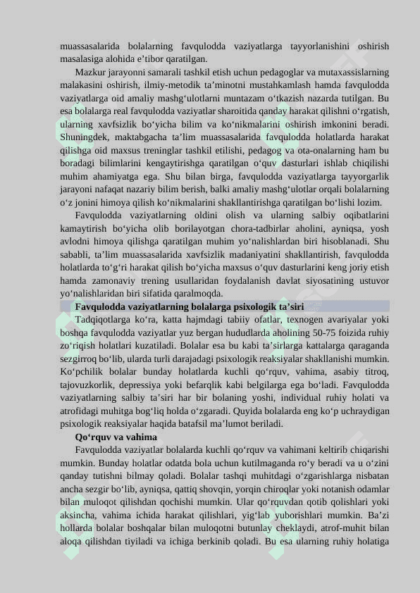 Favqulodda vaziyat sodir boʻlganda maktabgacha yoshdagi bolalarga psixologik yordam koʻrsatish usullari 4