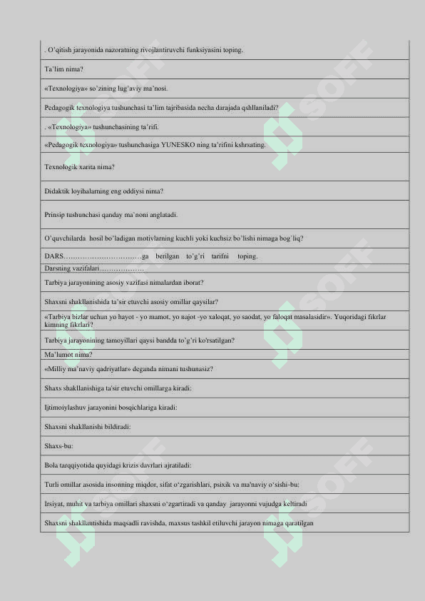 Pedagoglar uchun maxsus test 3