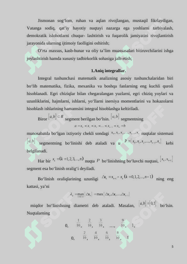 Aniq integrallarni taqribiy hisoblash 5