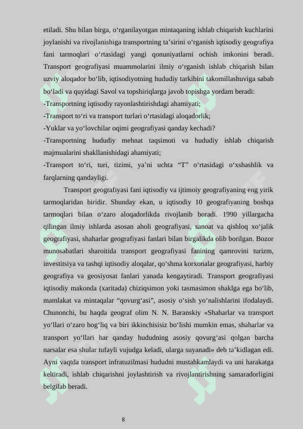 JAHON TRANSPORTI , UNING TURLARI VA KELAJAKDAGI RIVOJLANISH ISTIQBOLLARI 8