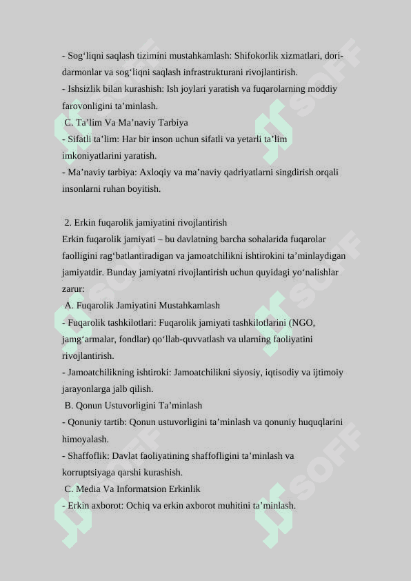 Inson qadrini yuksaltirish va erkin fuqarolik jamiyatini yanada rivojlantirish orqali xalqparvar davlat barpo etish 2
