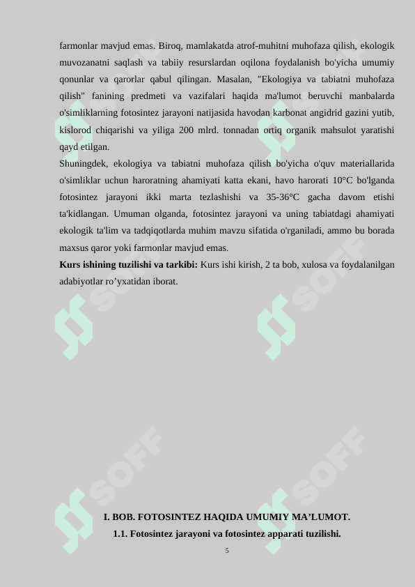 Fotosintezning tabiatda tutgan o’rni 5