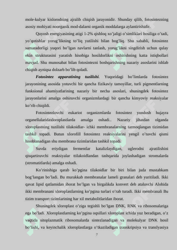 Fotosintezning tabiatda tutgan o’rni 7