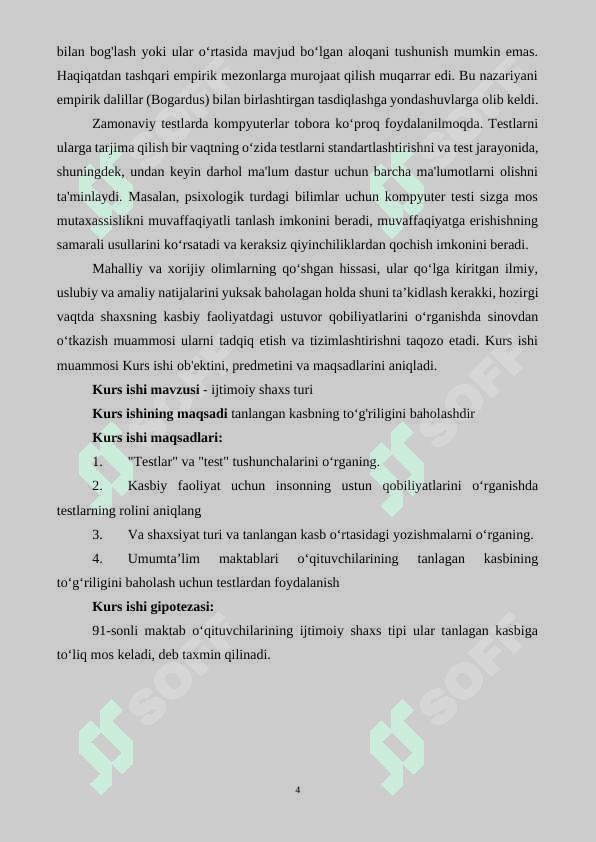 Qobiliyatni o'rganiah test topshiriqlarini tanlash 4