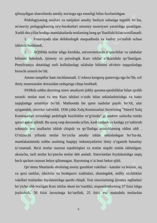Qobiliyatni o'rganiah test topshiriqlarini tanlash 8