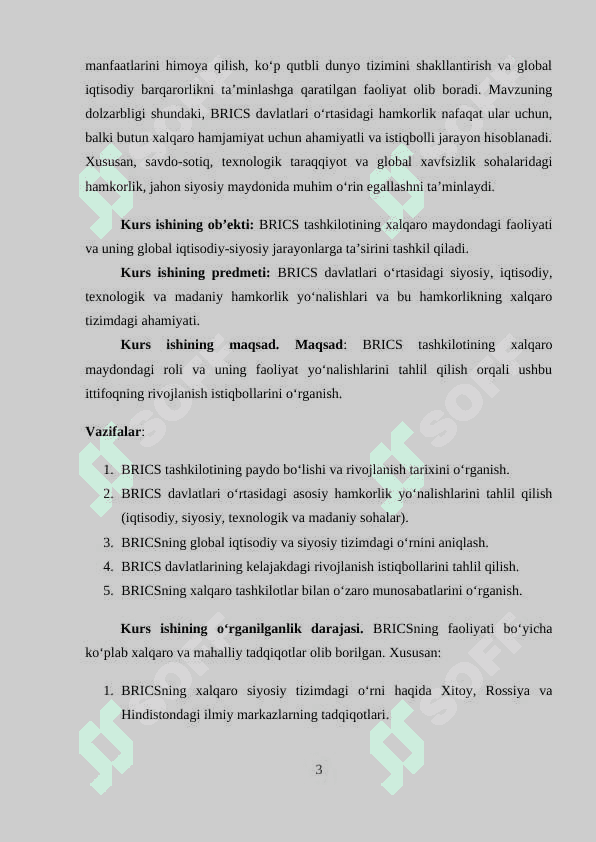 BRICS FAOLIYATINING ASOSIY YO'NALISHLARI 3