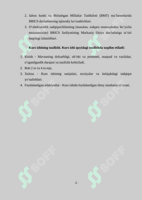 BRICS FAOLIYATINING ASOSIY YO'NALISHLARI 4