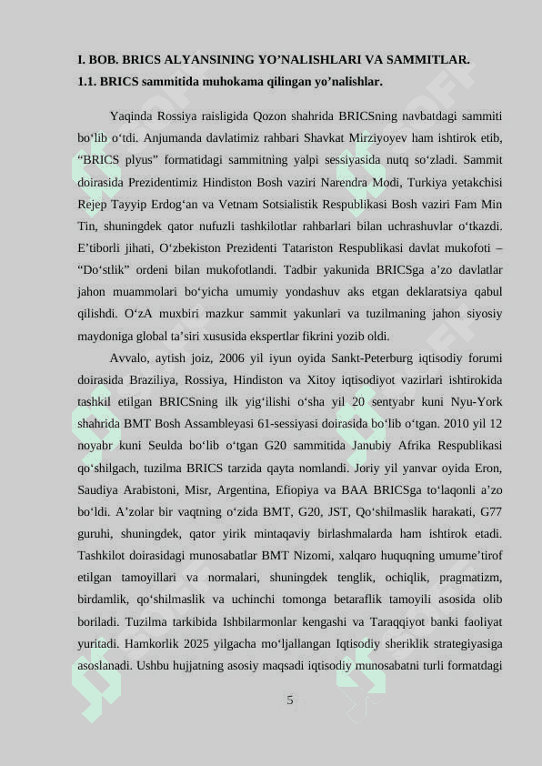 BRICS FAOLIYATINING ASOSIY YO'NALISHLARI 5