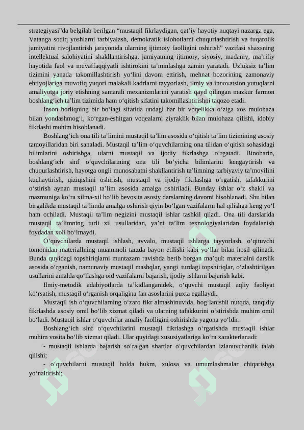 BOSHLANGʻICH SINF ONA TILI DARSLARIDA MUSTAQIL ISHLARDAN FOYDALANISH 2