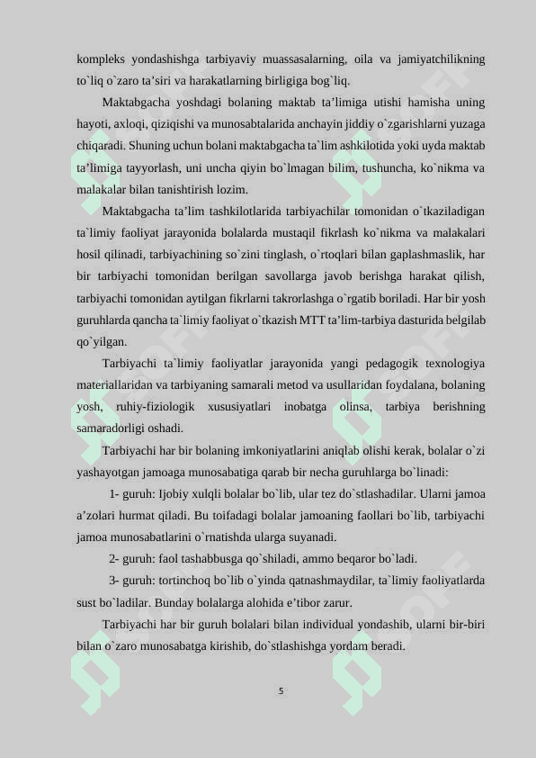 MAKTABGACHA TA’LIM MUASSASASI, OILA VA MAKTAB HAMKORLIGI 5