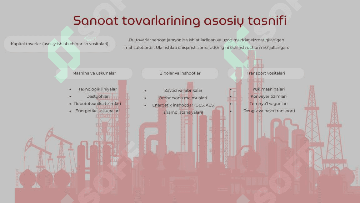 sanoat uchun mo'ljallangan  tovarlar tasnifi 4