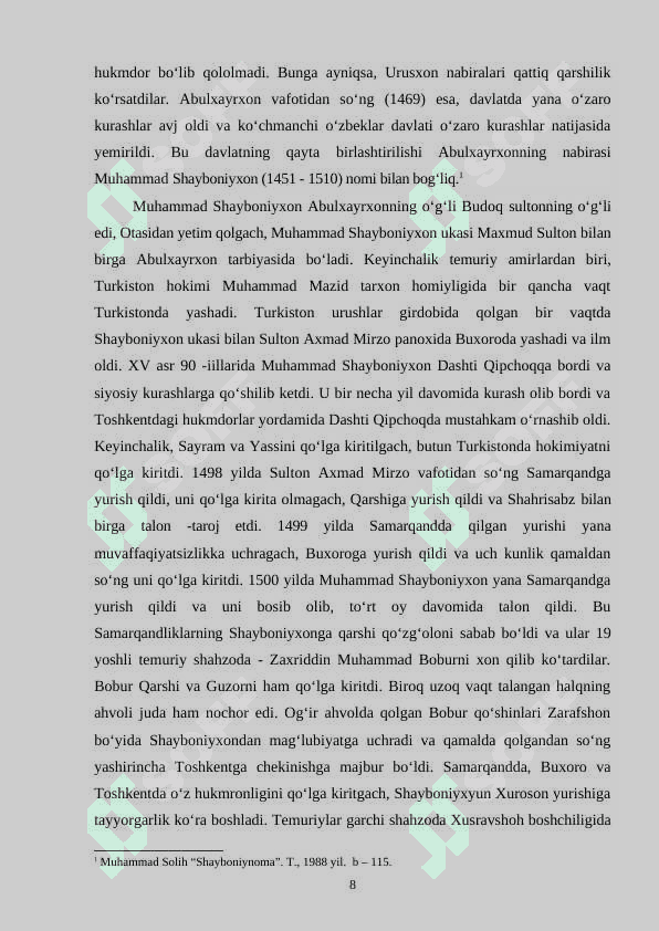 Shayboniylar davrida Movarounnahrda madaniy hayot                        BMI 8