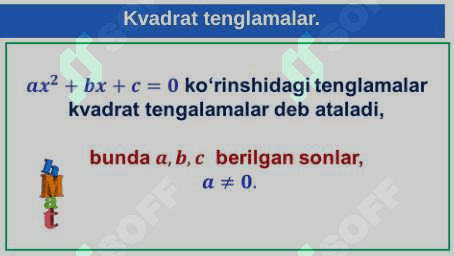 8-sinf Kvadrat tenglama. Tenglamar yechish 3