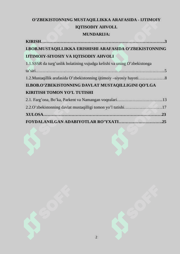 O’zbekistonning mustaqillikka arafasida - ijtimoiy iqtisodiy ahvoli 2