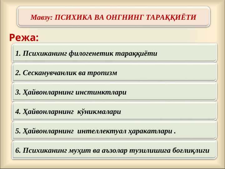 ПСИХИКА ВА ОНГНИНГ ТАРАҚҚИЁТИ