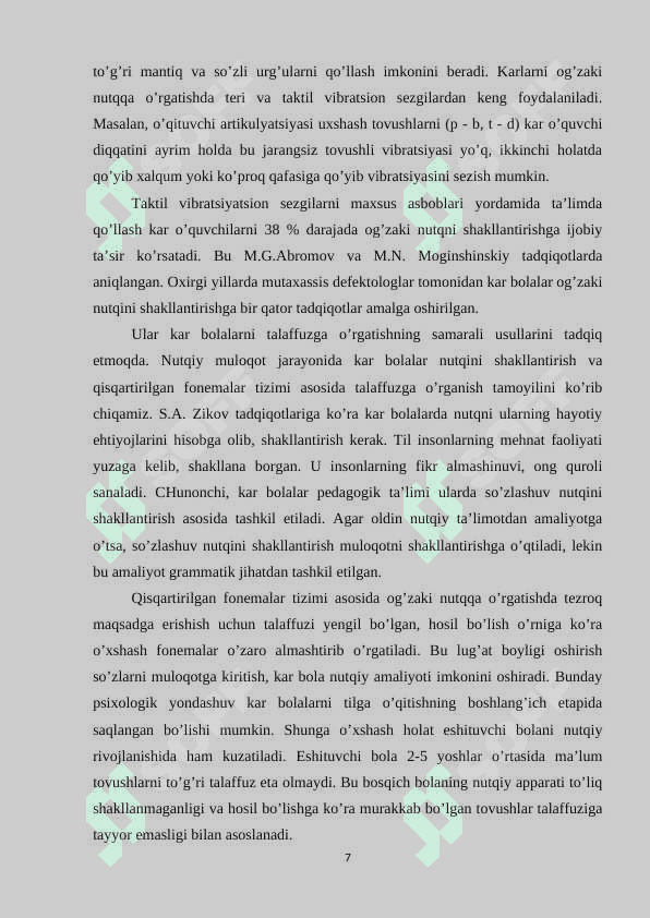 Eshitish nuqsoniga ega bo’lgan bolalarga so’zlashuv nutqini muloqot vositasi sifatida shaklantirish 7