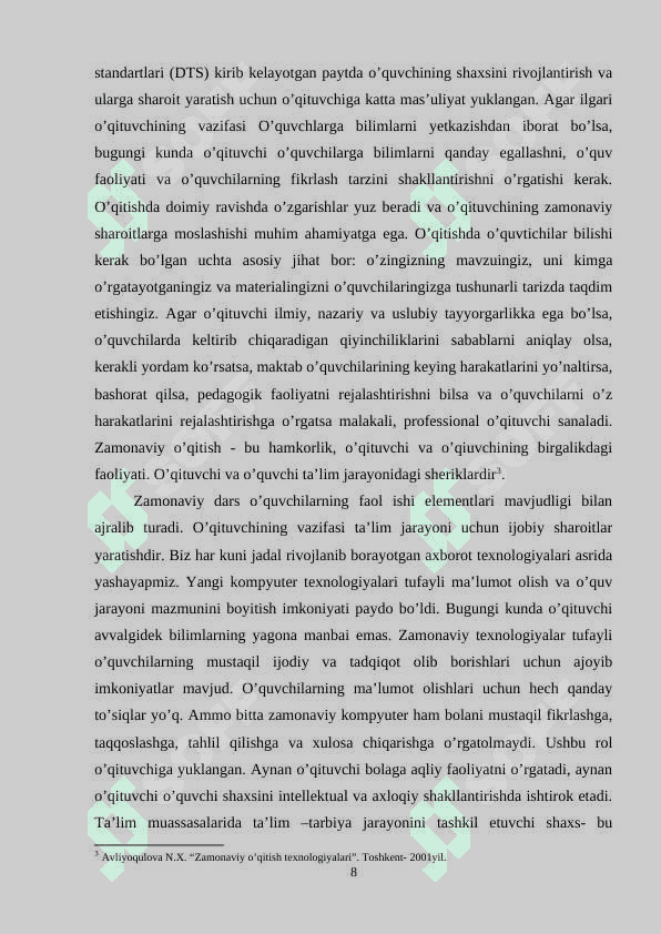 O’qituvchiga qo’yiladigan zamonaviy talablar 8