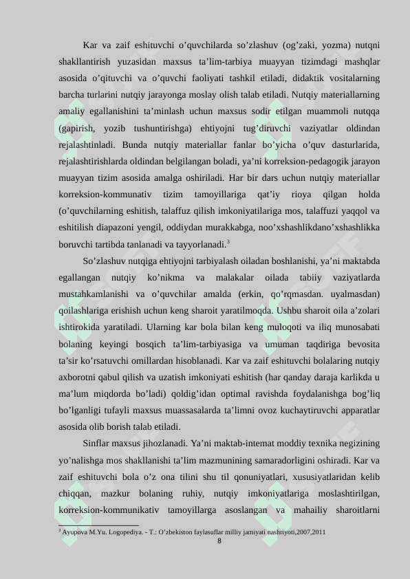 Eshitishida nuqsoni bo’lgan bolalar maktabida maxsus korreksion mashg’ulotlarning xususiyatlari 8