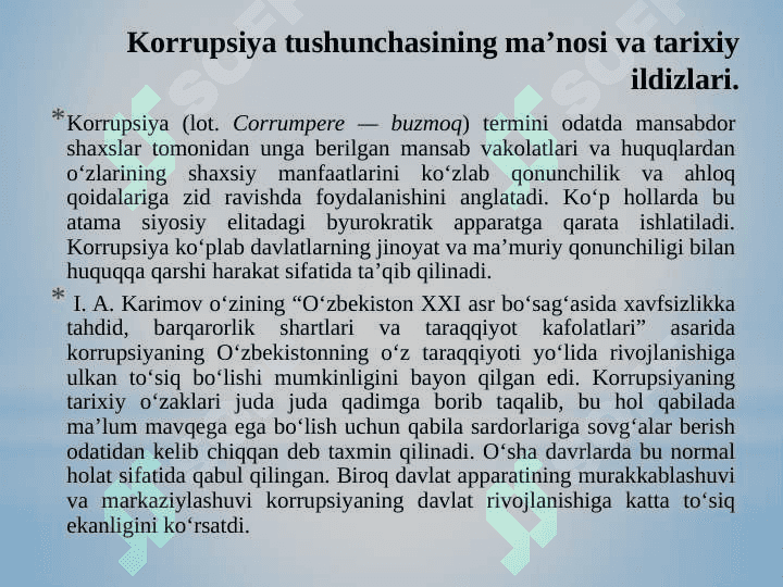 KORRUPSIYA –GLOBAL MUAMMO SIFATIDA. KORRUPSIYANING TARIXIY SHAKLLARI VA IJTIMOIY HAYOTDAGI KO’RINISHLARI 3