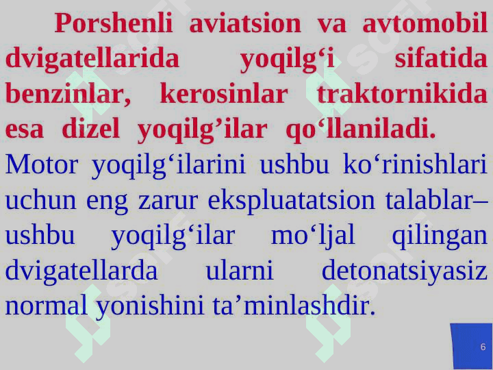 Yoqilg’i va moylar asosiy turlarining tarkibi va ekspluatatsion xossalari 6