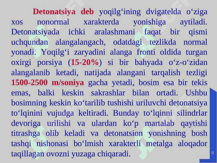 Yoqilg’i va moylar asosiy turlarining tarkibi va ekspluatatsion xossalari 8