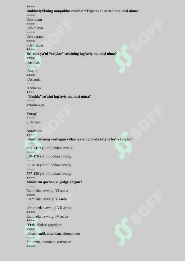 Dinshunoslik fanidan test 6