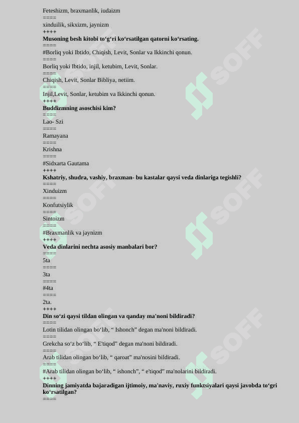 Dinshunoslik fanidan test 7