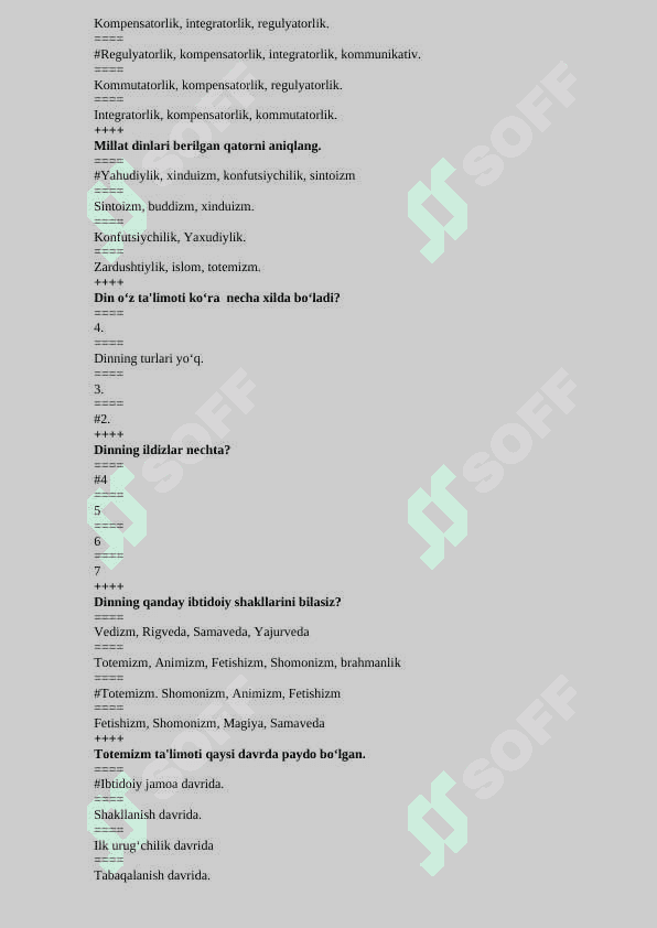 Dinshunoslik fanidan test 8