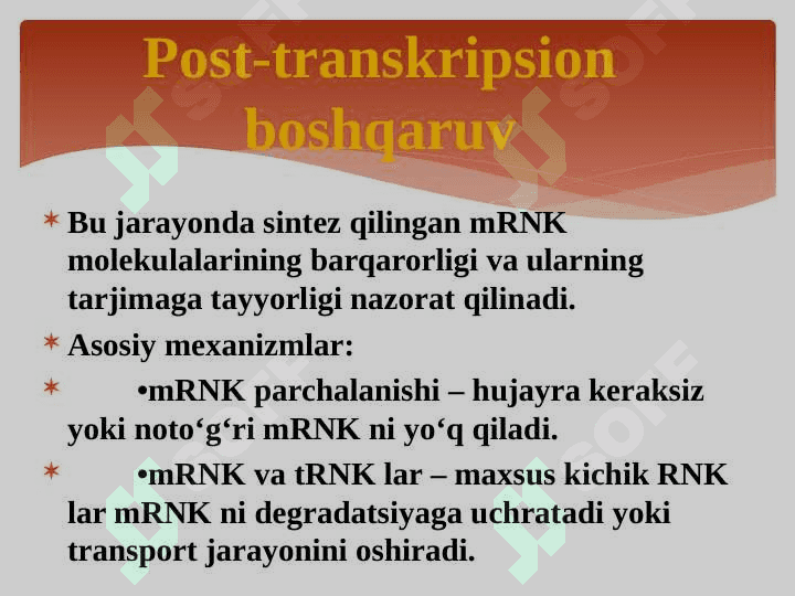 Genlar ta’sirining boshqarilishi,hujayra differensirovkasi 6