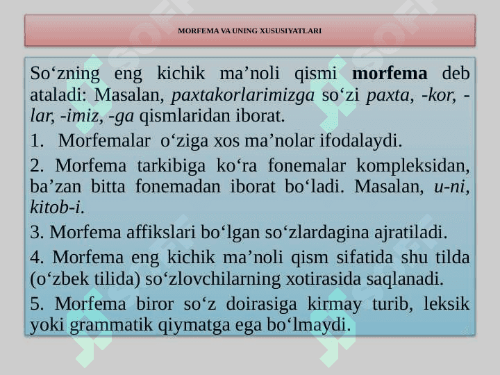 MORFЕMIKA. MORFEMA VA UNING TURLARI 3