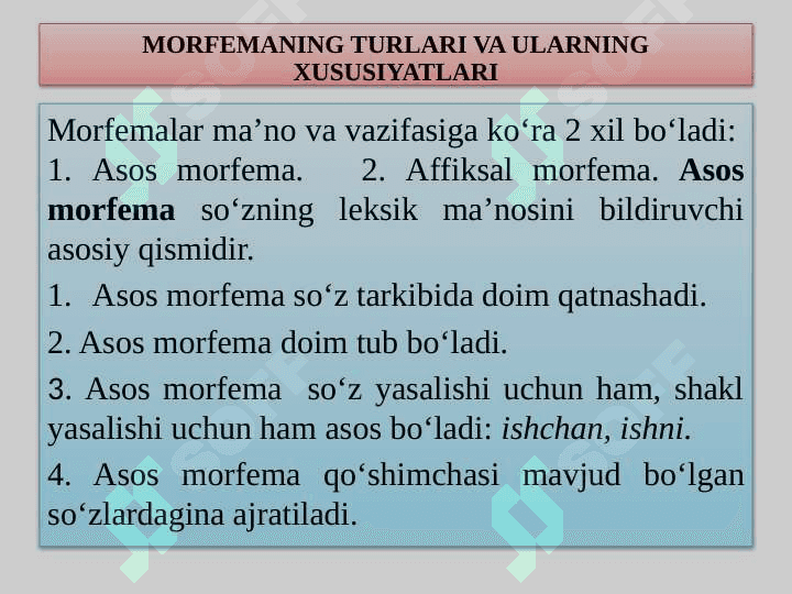 MORFЕMIKA. MORFEMA VA UNING TURLARI 4