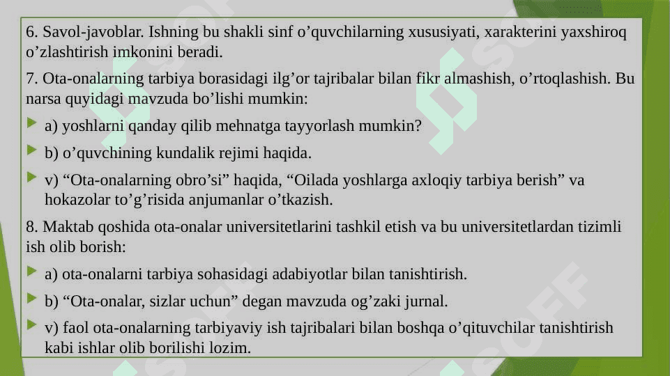 Ixtisoslashtirilgan yordamchi maktabda oligofrenopedagogning ota - onalar bilan olib boradigan ish jarayoni 5